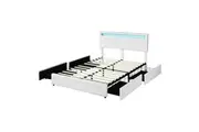 Levede LED PU Leather Bed Frame USB Charge 4 Drawers Double White