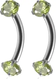 [Niaspi] 16G Round Cubic Zirconia Eyebrow Ring for Women Men Double Crystal Rhinestone Stainless Steel Eyebrow Stud Curved Barbell Rings Helix Cartilage Piercing Body Jewelry