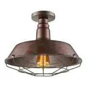 Warehouse Rustic Barn Semi Flush Mount Ceiling Light Fixture with Wire Cage