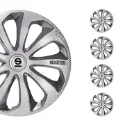 14" Sparco Sicilia Wheel Covers Hubcaps Silver Carbon Gray 4 Pcs