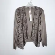 Chico’s Cardigan Women Large 12 2 Jacket Suede Tan Eyelet Draped Open Front FF