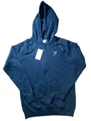 GymShark Crest Slim Sweat Full Zip Hoodie Jacket Navy Blue Logo Men’s Size M