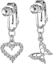 [Niaspi] 2Pcs Fake Belly Button Rings for Women Surgical Steel Butterfly Heart Non-Piercing Dangle Belly Rings Clip On Navel Rings Dainty Fake Belly Piercing Jewelry, 20g, Stainless Steel, no gemstone