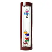 Glass Galileo Thermometer, A Design with Multi-Colored Spheres in a Cherry Finished Wood Frame 10*-yezi