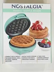 Nostalgia My Mini Aqua Teal Non-Stick Compact Waffle Cinnamon Roll Maker
