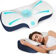 Dreamz Cervical Neck Pillow for Neck Pain Relief, 2 in 1 Ergonomic Orthopedic Bed Pillow for Sleeping, Memory Foam Pillows for Side, Back & Stomach Sleepers with Removable Pillowcase (White)