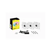 Corsair White SP120 RGB ELITE, 120mm RGB LED PWM Fan with AirGuide, Triple Pack with Lighting Node CORE