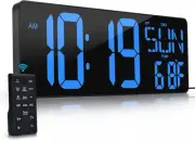 Large Digital Wall Clock with Remote Control 17.2" LED 17.2 inch, Blue