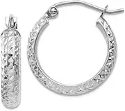 [JewelryWeb] 14k White Gold Hinged post Sparkle Cut 3.5x17mm Hollow Hoop Earrings 17mm long 3.5mm Thick-Hoop Earring for Women
