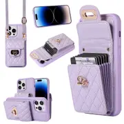 Crossbody Wallet Case with Card Holder Leather iPhone Protective Case-Purple