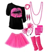 80s 90s Outfit Women Fancy Dress Costumes,theme Party,clothing Neon Accessories,100% New-hao Rose red XXL