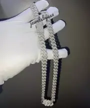 Flooded Out Natural Moissanite Mens Cuban Link Chain 15x20" 925 Silver