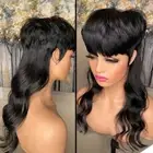 Machine Made Wig With Bangs Mullet Body Wave Glueless Human Hair Wigs For Women