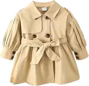 [Acuryx] Baby Girls' Trench Coat Classic Double Breasted Wind Jacket Autumn Jacket Outerwear Small Girls Long Cotton Jacket