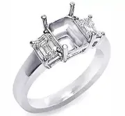 1 Ct Emerald F VS1 Three Stone Diamond Semi Mount Engagement Ring 14k White Gold