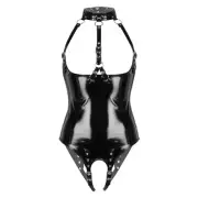 Erotic Bodycon Bodysuit CuplessCrotchless Teddy Lingerie Wetlook Latex Catsuit