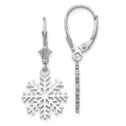 14k White Gold Snowflake Leverback Earrings