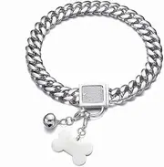RUMYPET Silver Dog Collar 10MM/14MM/18MM Cuban Link Chain Choke Collar with CZ Buckle,Dog ID Tag and Dog Bell Sturdy Chew Proof for Puppy American Pitbull German Shepherd(18mm,16inch)
