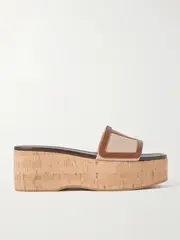 [Valentino Garavani] Valentino Garavani - Viva Superstar Leather-trimmed Canvas Platform Slides - Neutral - IT39 IT 39 Neutrals