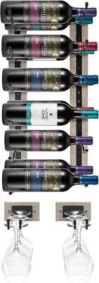 Wall Mounted Wine Rack + Glass Holder Set - Wire & Wood Wine Rack Wall Mounted f