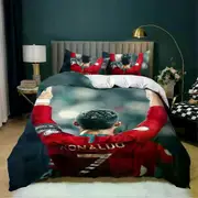 v1194 Bed Sheets -Piece Duvet Cover Ronaldo Ootball Star Printed Boys and Girls Bedding Set, Soft and Breathable Quilt Cover, Single Size Gift 3-Piece