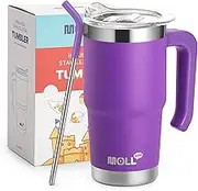 Mollcity Insulated Tumbler with Straw 470ML/16 oz Stainless Steel Double Wall Vacuum Tumbler Travel Water Cup with Lid and Handle, BPA Free (Purple)