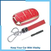 Pack (1) TPU Key Fob Cover Protector w/Keychain for Jeep 5-Button Gold Tone Red