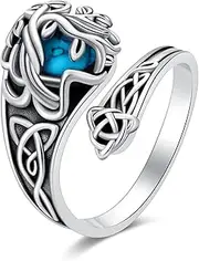 [QHQPQ] Vintage Ring 925 Sterling Silver Turquoise Tree of Life Spoon Ring Celtic Jewellery Birthday Gifts for Women Men
