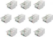 10PCS Cat5e Tool Free White RJ45 Ladder Jack Adapters Super Category 5 Network Module Connector for Internet Ethernet Cable Snap on Bracket with Color Coded Wiring Pattern
