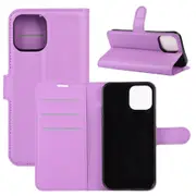 For iPhone 12 mini Case, Lychee Texture Folio PU Shielding Case , & Card Slots & Wallet, Purple