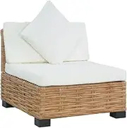 Armless Sofa with Cushions Natural Rattan