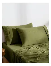 [Dreamaker] Superfine Washed Microfibre Standard Pillowcase Twin Pack in Olive