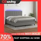 Box Spring Bed Queen Size Dark Grey Mattress LED Fabric 153x203 cm 5220