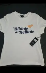 Wildfox Women’s Bikinis Bellinis Please Keke T-shirt Tee Small $78 Cotton NWT
