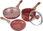 NEW Koch Red Granite 5 Pc Nonstick Cookware Set 2.5 qt saucepan 8 & 10" frypans