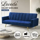 Levede Sofa Bed Convertible Velvet Lounge Recliner Couch Sleeper 3 Seater Blue