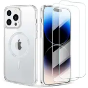 [3 in 1] For iPhone 14 Pro Magsafe Shockproof Magnetic Case + 2 Front 9H Tempered Glass Screen Protector-iPhone 14 Pro