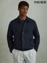 Reiss Navy Cadiz Linen Elasticated Hem Overshirt (N74089) | $350