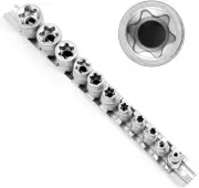 11 Pc Female E Torx Star Socket Set/Rail, Female External Star Socket Set E4 - E