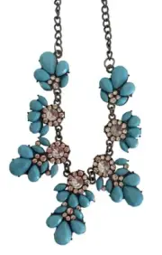 NECKLACE Betsey Johnson BLUE Flower CLUSTER in ENAMEL & CRYSTAL Chain 16"+ NWT