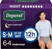 [Depend] Night Defense Adult Incontinence Underwear for Men, Disposable, Overnight, Small/Medium, Grey, 64 Count, Packaging May Vary