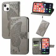 For iPhone 13 mini Case,Butterfly PU Leather Wallet Cover,Grey