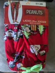 New!Peanuts Christmas Plush Sleep Jogger With Pockets. Size M(8-10). Great Gift!