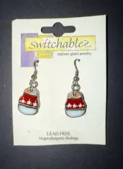 Vtg Switchables Stain Glass Earrings Lead Free Hypo-Allergenic Findings Snowmen