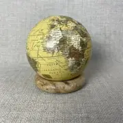 World Globe Decorative Desk Decor Tabletop Wood Base Voyager 4" Yellow NIB