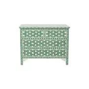 Jasmine Bone Inlay Chest of 4-Drawers Lowboy Storage Cabinet Green Forest