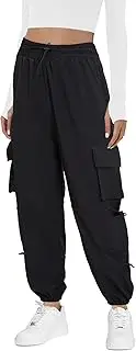 [AB-Eleven] Women's Lightweight Cargo Pants Quick Dry Joggers with 6 Pockets Elastic Waist and Water-Resistant Hiking Pants