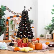 Costway 135CM Christmas Artificial Halloween Tree Pre-lit Spooky Tree w/6 Lighting Modes & Music White