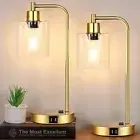 Industrial Touch Control Table Lamps Set of 2 - Gold Nightstand Bedside Lamps...