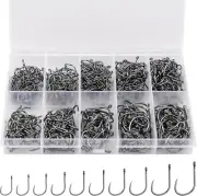 Premium Fishing Hooks – 10 Sizes (500pcs) – Carbon Steel, Ultra-Sharp